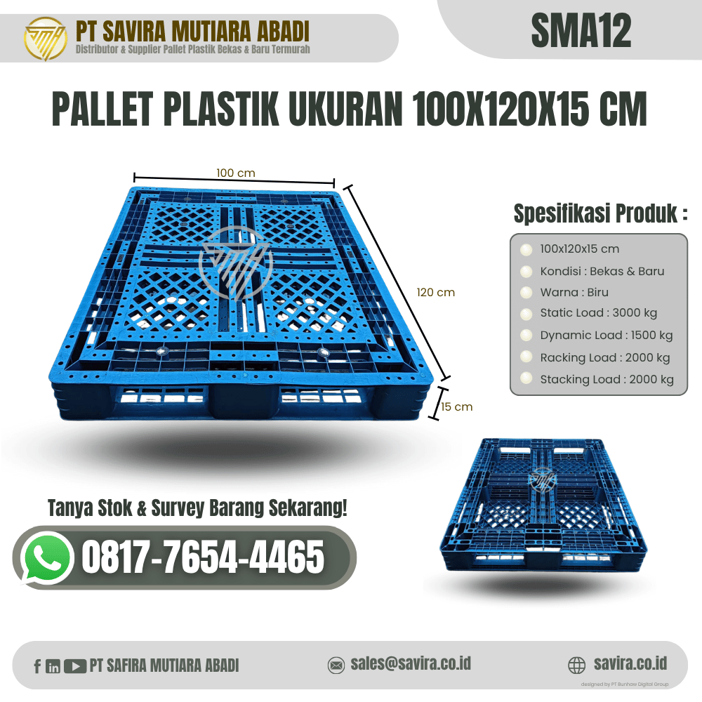 Pallet Plastik Bekas dan Baru Ukuran 100x120x15 cm - SMA12