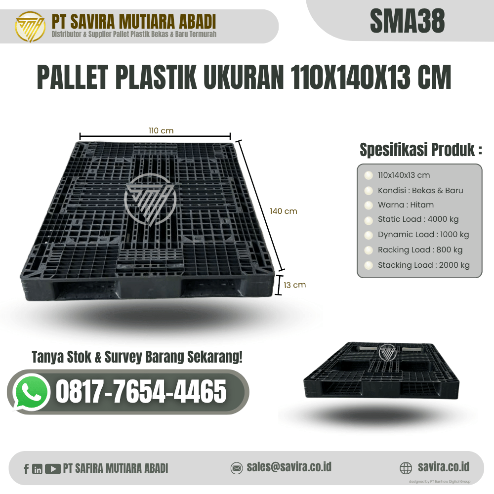 Pallet Plastik Bekas dan Baru Ukuran 110x140x13 cm - SMA38